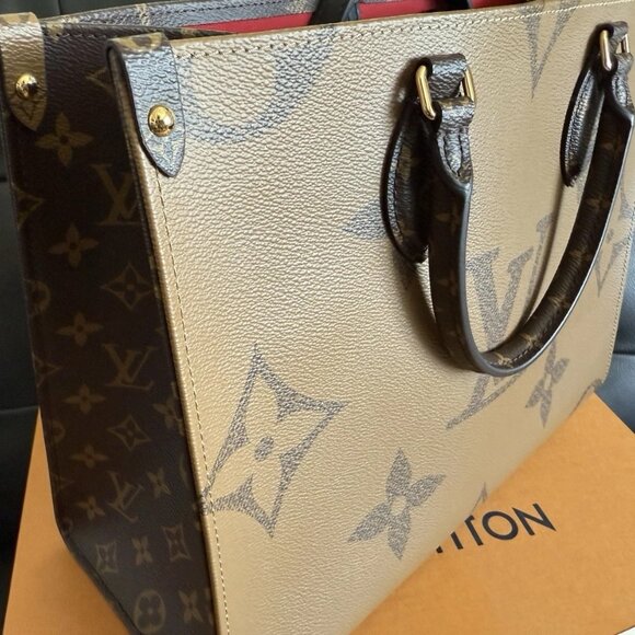 LOUIS VUITTON MONOGRAM REVERSE GIANT CANVAS ON THE GO GM BAG DARK BROWN RED - Picture 3 of 5